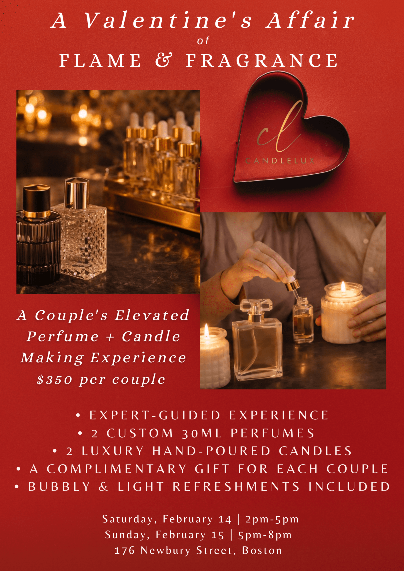 A Valentine’s Affair of FLAME + FRAGRANCE Sat, Feb 14, 2026 | 2:00 PM - Boston CandleLux