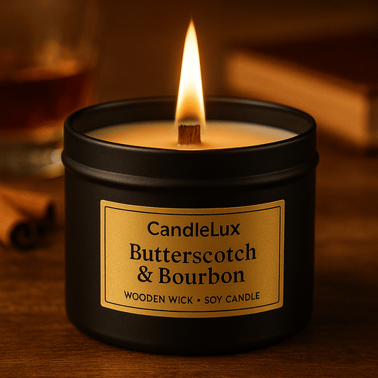 Butterscotch & Bourbon | Wood - Wick Soy Candle (8 oz) - Boston CandleLux