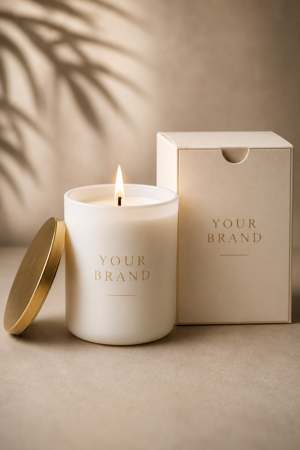 Custom branding for corporate gifting. Cream color vessel with matching box. Your logo on front.
