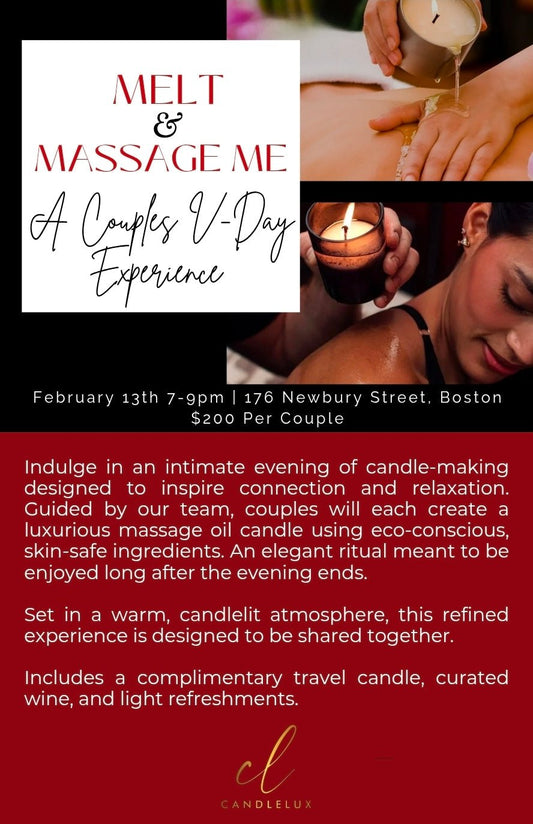 MELT & MASSAGE ME: A Couples Valentine’s Day Experience Fri, Feb 13, 2026 7:00 PM - Boston CandleLux